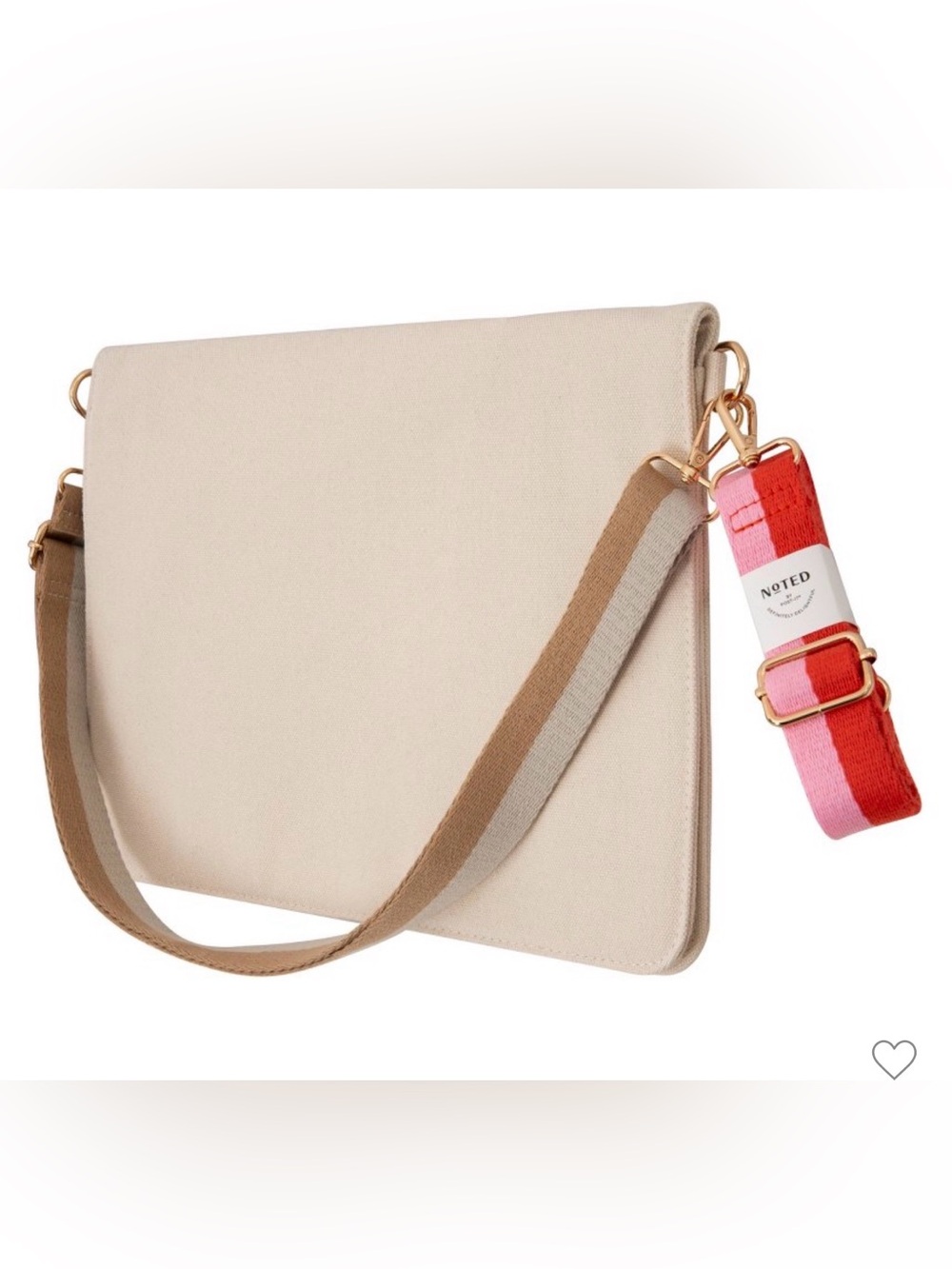 Canvas Foldover Laptop Bag 15 inch with Striped Shoulder Strap - Cream